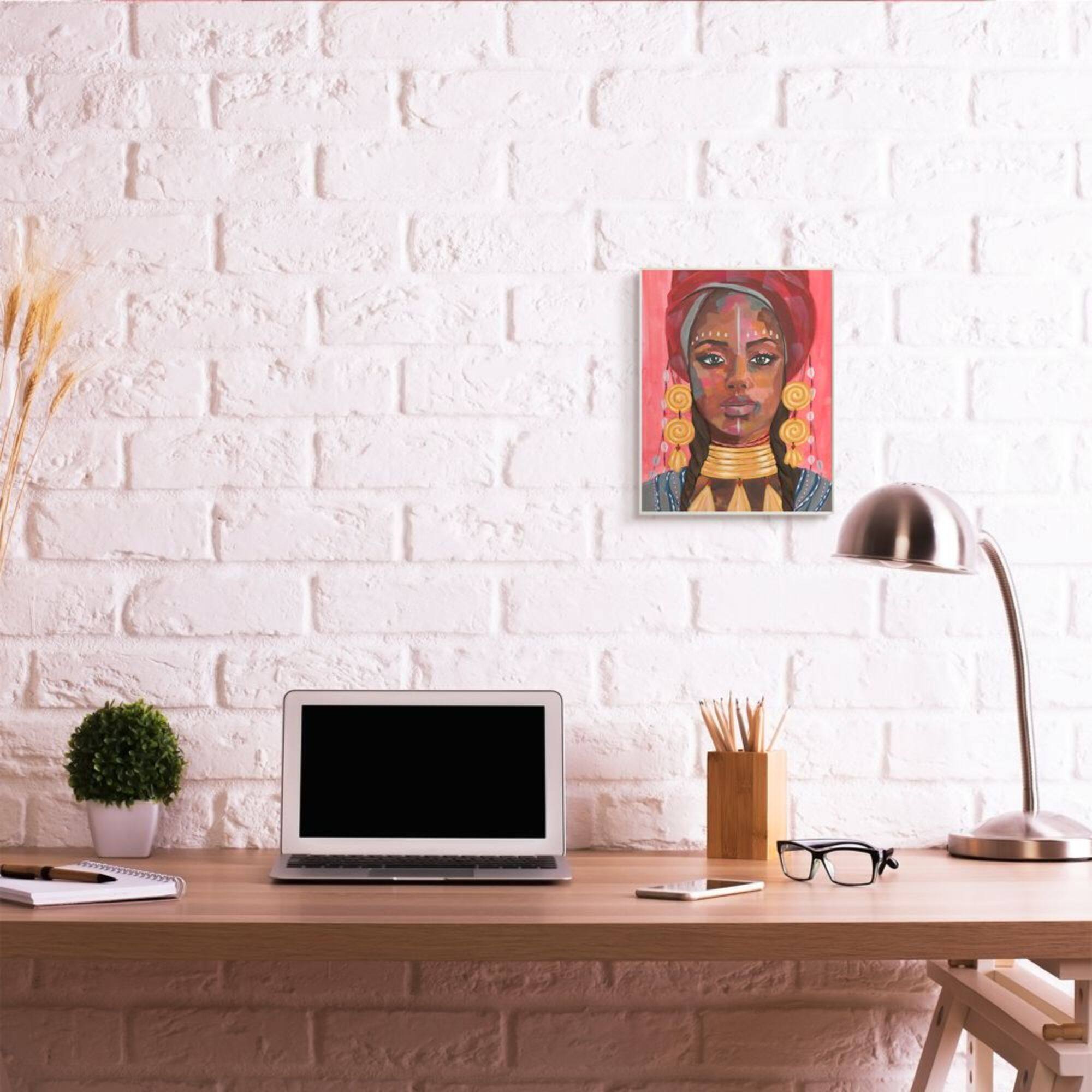 Stupell Industries African Female Portrait with Golden Jewelry Wood Wall Plaque